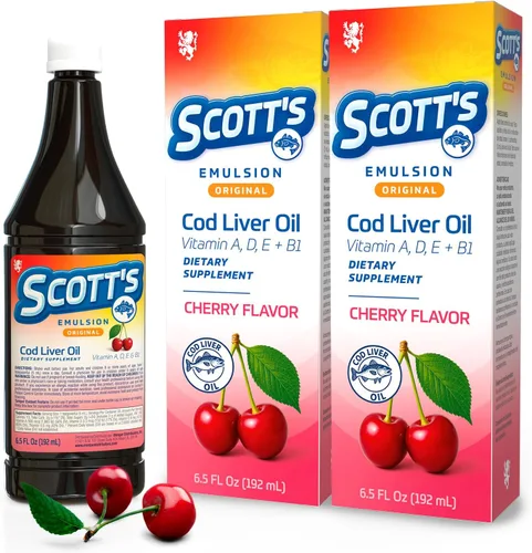 Vista 13 de SCOTT'S EMULSION Aceite de hígado de bacalao líquido para niños, sabor a cereza, apoya el crecimiento, la inmunidad y la salud ósea, rico en omega 3