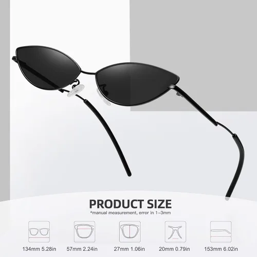 Vista 4 de MEETSUN Gafas de sol retro vintage ojo de gato para mujeres hombres estrechos pequeños anteojos ovalados forma pétalos diseño de templo curvado