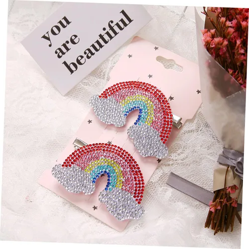 Vista 5 de FRCOLOR Clip de pelo arco iris, 2 unidades, accesorios para el cabello de arco iris para niñas y mujeres, pasadores de pelo lindos sin pasadores