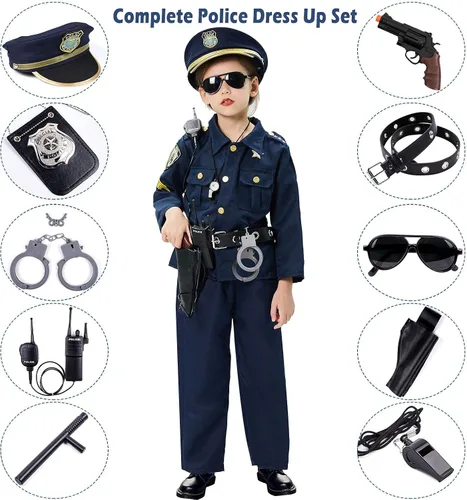 Vista 4 de Disfraz de policía para niños juego de rol de policía con esposas e insignia