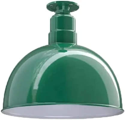 Vista 14 de Steel Lighting Co. Colgante de cuenco rosa Lámpara montada en el techo Cúpula de 15 pulgadas vástago de 12 pulgadas Estilo granero de acero