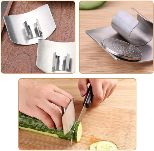 Vista 3 de 2 protectores de dedos para ayuda de corte, herramienta de cocina, protector de cuchillo de acero inoxidable, ajustable para proteger los dedos