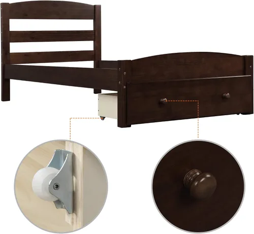 Vista 5 de Merax Cama de plataforma de tamaño individual con cajón de almacenamiento, marco de cama de madera con cabecera y estribo/fácil montaje/soporte
