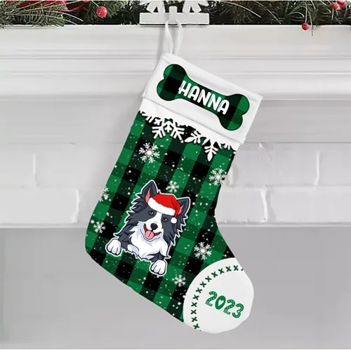 Vista 2 de IZI POD Border Collie - Medias de Navidad personalizadas para perro, perfectamente a cuadros, decoración navideña rústica, diseño de perro