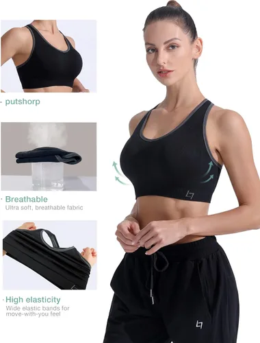 Vista 4 de FITTIN - Brasier deportivo con espalda cruzada para mujer soporte acolchado de alto impacto sin costuras para yoga gimnasio entrenamiento y Fitness