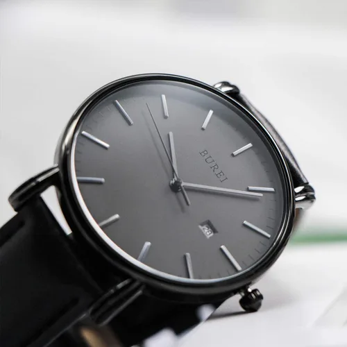 Vista 3 de BUREI - Reloj de pulsera analógico para hombre con fecha y correa de piel