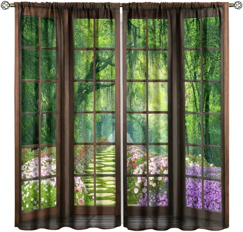 Vista 22 de Cortinas con Vista Natural, Estampado de Patrón de Río y Bosque Hermoso para Ventana, Cortinas Oscuras Aisladas para Dormitorio o Sala de 2 Paneles