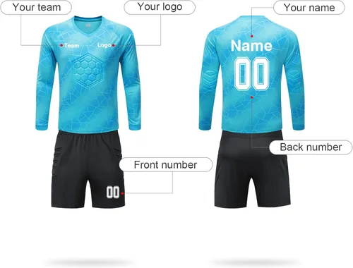 Vista 2 de Camiseta de portero de fútbol personalizada para niños y jóvenes, acolchada con número de nombre, logotipo del equipo, para niños y adultos