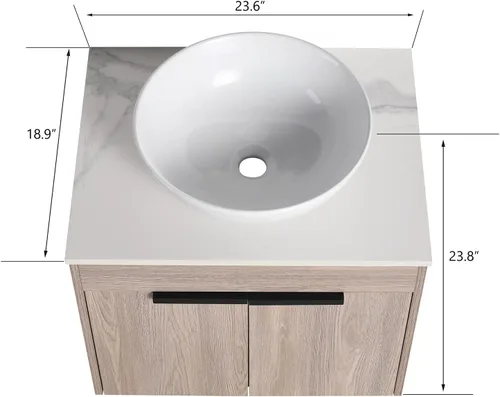Vista 2 de Conjunto de lavabo de baño flotante de diseño moderno de 24 pulgadas, juego de lavabo de cerámica para armario de baño, tocadores de baño montados
