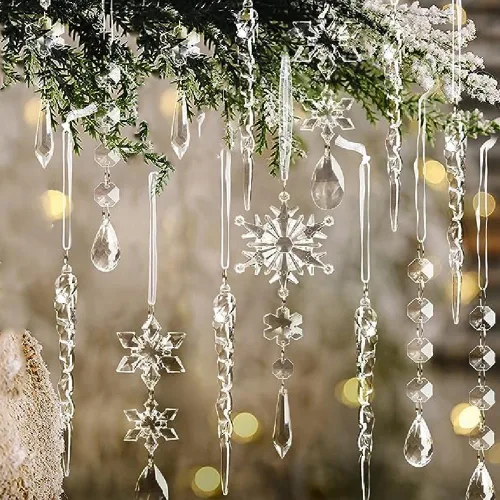 Vista 4 de 24 Piezas de Adornos de Navidad de Cristal Resistente a Romper para Decoraciones de Árbol de Navidad Adornos de Copo de Nieve de Cristal Adornos