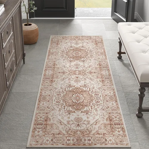 Vista 15 de Jinchan - Alfombra para entrada de 2 x 3 pies, alfombra de área lavable para interiores, tapete con medallón floral, pequeño, antideslizante