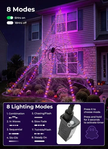 Vista 2 de Brightown Decoraciones de Halloween para exteriores, 312 luces LED de Naranja y morado - Nuevo