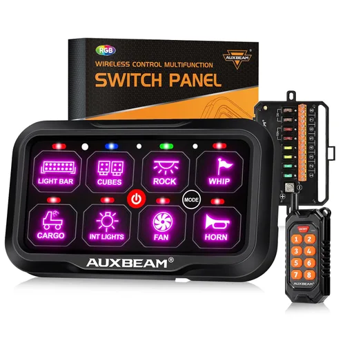 Vista 13 de Auxbeam Panel de Interruptores de 8 Posiciones AR-820 Bluetooth RGB Switch Pod Interruptor Multifunción Regulable Automático con Palanca Panel