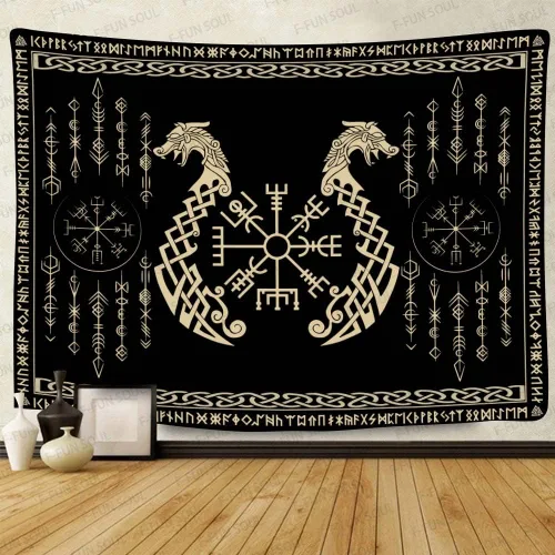 Vista 18 de F-FUN SOUL Tapiz de los vikingos nórdicos, franela suave, 40 x 30 pulgadas, nudo triskele vikingo, runa celta, tapiz de mitología estética