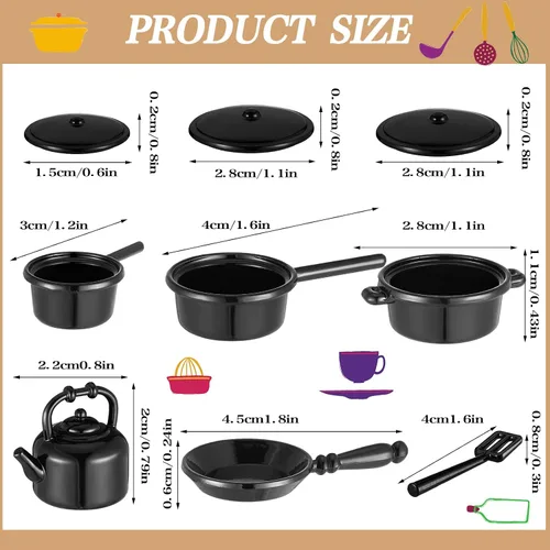 Vista 4 de Zhanmai Juego de 47 tazas de té de porcelana en miniatura, ollas y sartenes de metal incluyen 16 mini platos de muñeca, cuchillo tenedor, cuchara