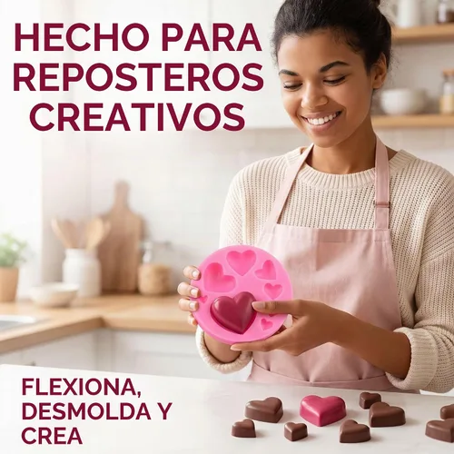 Vista 4 de 2 moldes de silicona rosa, diferentes tamaños, molde de chocolate con forma de corazón, moldes para decoración de galletas, pasteles, pasteles