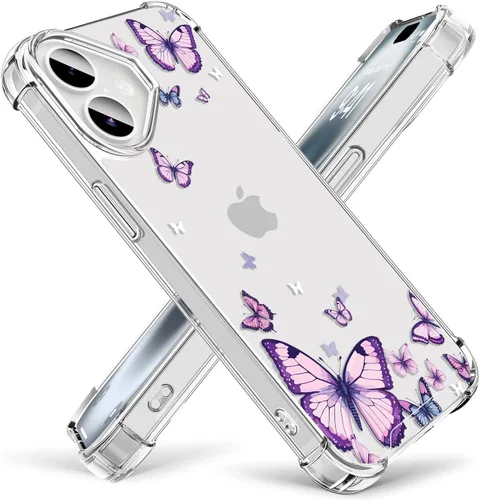 Vista 34 de OOZ Funda de cristal para iPhone 11 Pro (2019) de 5.8 pulgadas, bonita funda protectora transparente, seductor patrón de mariposa morada, suave a