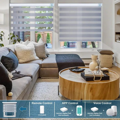 Vista 23 de Persianas motorizadas de cebra para ventanas, persianas inteligentes con control remoto, filtrado de luz, compatibles con Alexa Google Home
