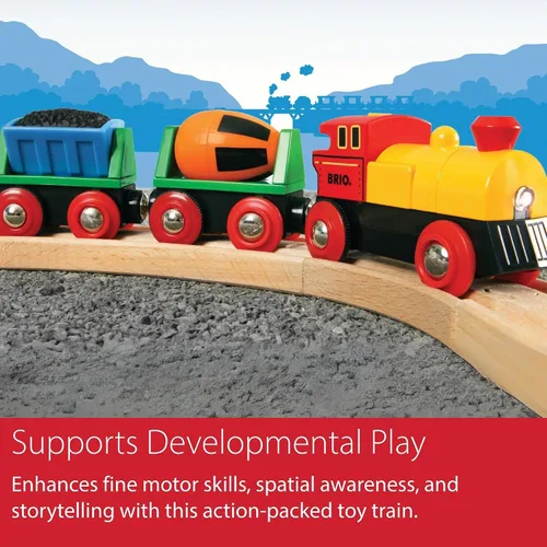 Vista 5 de BRIO World - Tren de acción con pilas, motorizado para pistas de madera, juego eléctrico para niños, incluye carro de carbón móvil y mezclador