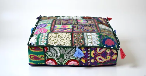 Vista 22 de CRAFT KALA Funda de Puf Tradicional de Retazos Cuadrada India Pufs de Sala de Estar India Otomana de Diseñador Bordada Decorativa Hogar Vida Rosa