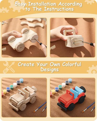 Vista 6 de SainSmart Jr. Kits de construcción de carpintería para niños con pajarera, 4 en 1, juego de proyectos STEM para niños, manualidades de madera