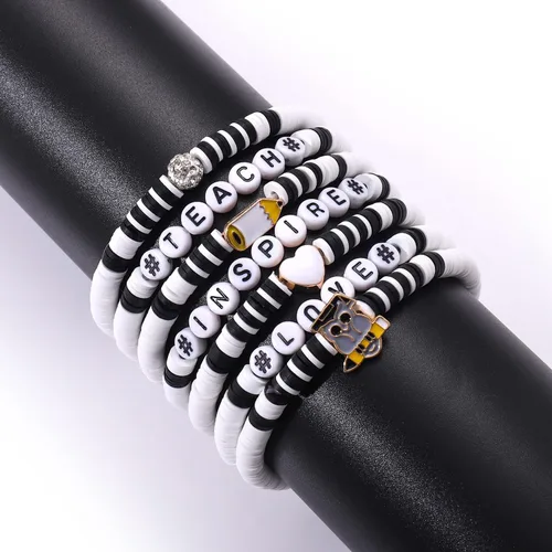 Vista 204 de Surfer Heishi - Pulseras apilables para mujer, apilables, de vinilo arcoíris, disco de arcilla, pulseras elásticas para la amistad, joyería bohemia