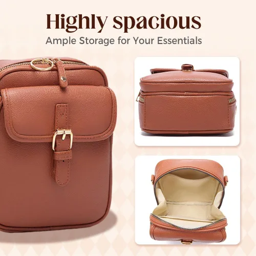 Vista 4 de Bolso cruzado de cuero para mujer, multiranura multifuncional de gran capacidad, bolsas de hombro ajustables
