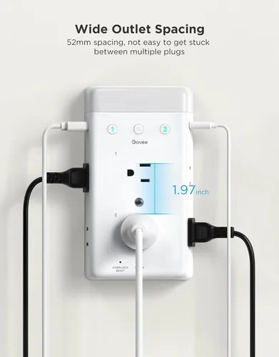 Vista 9 de Extensión de enchufe inteligente Govee, tira de alimentación inteligente de 3 lados con 2 tomas inteligentes y 2 puertos USB con luz nocturna RGB
