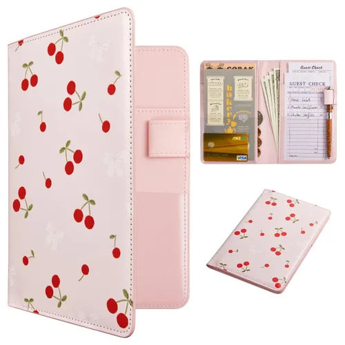 Vista 45 de CoBak Libreta para servidores de alta calidad: organizador de cartera de camarero de 5.12 x 7.91 pulgadas en piel auténtica, con 8 bolsillos