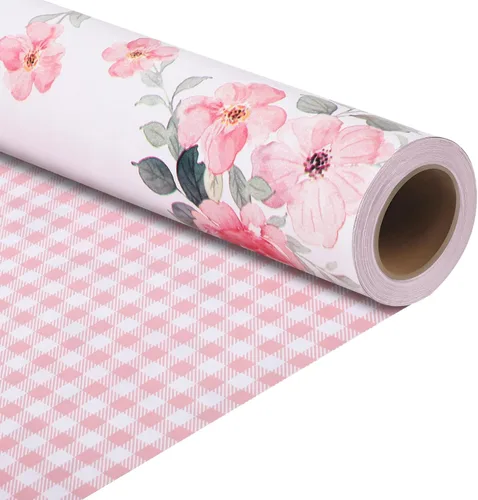 Vista 10 de woric Rollo de papel de regalo reversible para baby shower, de 17 pulgadas x 33 pies, papel de regalo para bebé niño con diseño de elefante azul