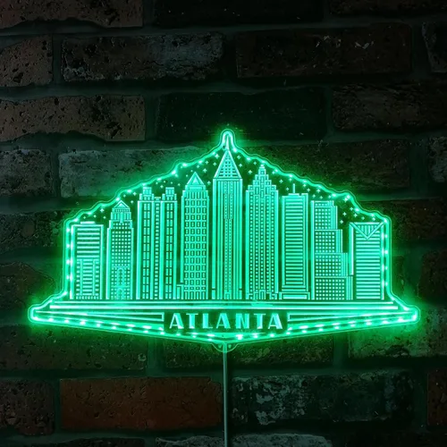 Vista 7 de ADVPRO Atlanta Georgia USA Skyline Silhouette RGB Dynamic Glam LED Sign - Forma de corte a borde - Decoración de pared inteligente 3D - Señalización