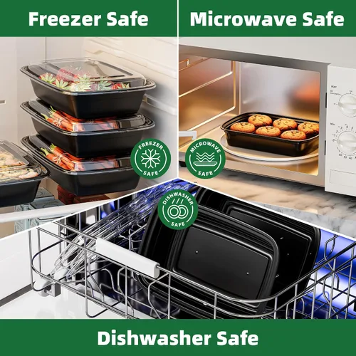 Vista 4 de Contenedores para preparación de comidas, paquete de 50 de 24 oz (100 piezas) contenedores desechables para almacenamiento de comida para llevar