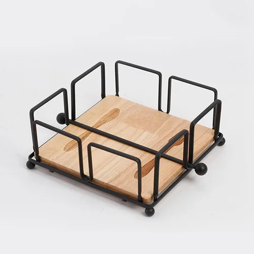 Vista 2 de SOVORM Servilleteros planos de 2 piezas, servilletero de metal con brazo pesado y base de madera, para cocina, mesa de comedor, granja, restaurante