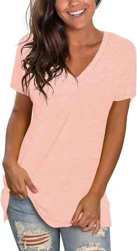 Vista 11 de Sipaya - Camiseta de mujer con cuello en V, básica, de ajuste suelto, manga corta, estilo casual