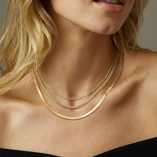 Vista 3 de Collar de oro para mujer, chapado en oro de 14 quilatescollares en capas de plata para mujer, delicado juego de collar de oro, gargantilla