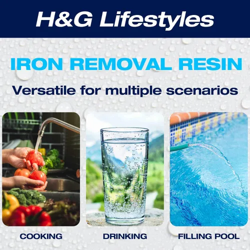 Vista 4 de H&G Lifestyles Resina de eliminación de hierro de 4L para filtro de agua con hierro, repuesto de cartucho de filtro de resina de intercambio iónico