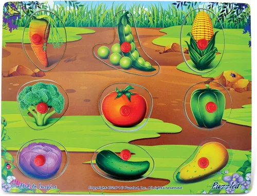 Vista 3 de Puzzled Rompecabezas de clavijas de verduras - Juego de rompecabezas de madera para producir alimentos, rompecabezas de juguete fácil de jugar