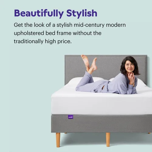 Vista 3 de Purple Marco de cama – Gris piedra, Cal King, plataforma duradera, fácil montaje, tapizado con patas de madera cónicas, elegante y fuerte