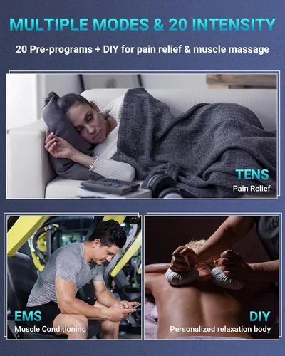 Vista 2 de Comfytemp Unidad TENS - Estimulador muscular para terapia de alivio del dolor, máquina TENS con 24 modos y DIY, unidad EMS de doble canal