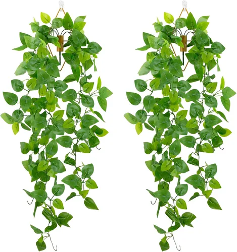 Vista 11 de LOYWREE Plantas Artificiales de 35.4 Pulgadas en Maceta Negra Plantas Colgantes Falsas Realistas en Maceta con Hiedra Artificial y Pothos - Ideal