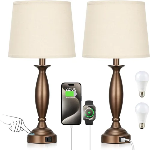 Vista 14 de Juego de 2 lámparas grises para dormitorio, lámpara de noche con control táctil con USB C+A, lámparas de mesita de noche regulables de 3 vías