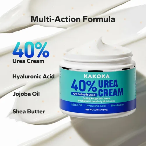 Vista 5 de Crema de urea (5.29 onzas), crema de urea al 40 por ciento con ácido salicílico al 2%, crema de pies para talones y pies agrietados secos
