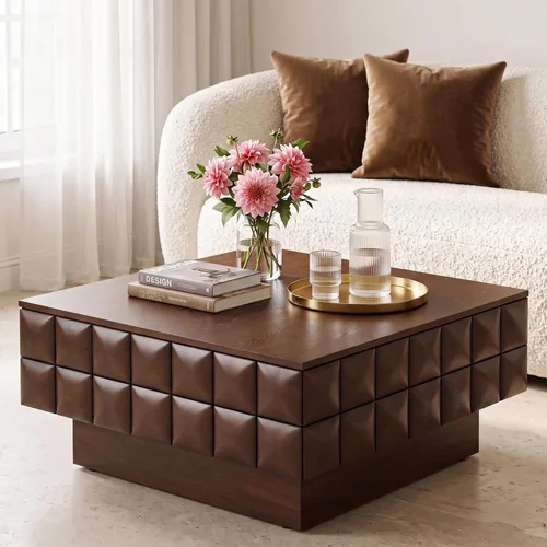 Vista 23 de Henf Mesa auxiliar elevable con almacenamiento, mesas de centro de madera maciza de 47.24 pulgadas con parte superior elevable, 3 bandejas