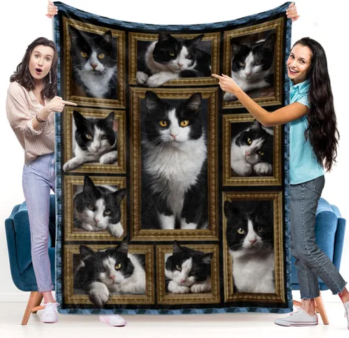 Vista 11 de Manta de gato negro, regalos para mujeres y hombres, acogedora manta suave y mullida para sofá, cama, viajes, manta ligera de franela de felpa