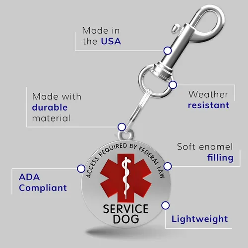 Vista 4 de ActiveDogs - Identificación para perro de servicio, etiqueta de alerta médica para collar, chaleco o arnés, requiere acceso ADA de doble cara, cromo