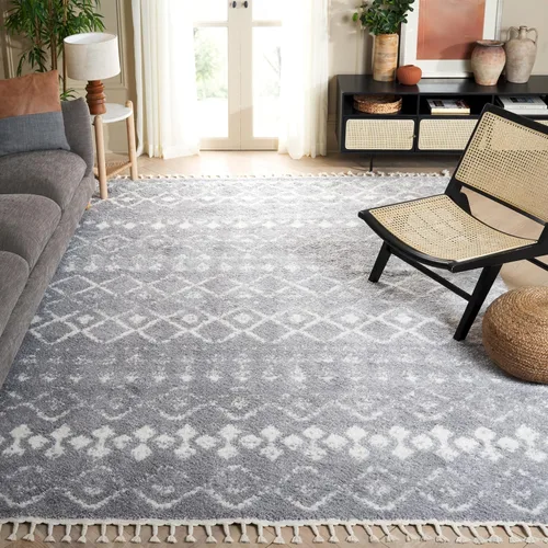 Vista 24 de SAFAVIEH Berber Fringe Shag Collection - Alfombra decorativa de 2 pies 2 pulgadas x 4 pies, color crema y gris oscuro, diseño que no desprende