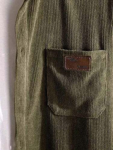 Vista 5 de Comdecevis Camisa de pana para hombre, manga larga, acanalada, con botones y bolsillo en el pecho