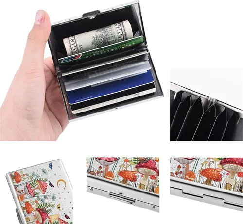 Vista 103 de BONSYL® Soporte para tarjetas de crédito, cartera delgada de metal con bloqueo RFID, con 6 ranuras para tarjetas, para mujeres y hombres.