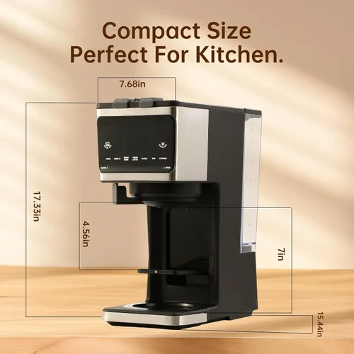 Vista 6 de Máquina de café 3 en 1 de una sola porción, cafetera programable de 12 tazas, compatible con cápsulas Kcup, café molido, cápsulas de café, té