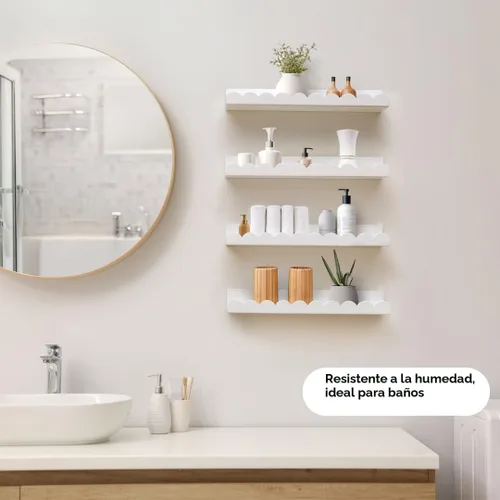 Vista 6 de Estantes festoneados, juego de 4 estantes flotantes blancos premontados de 15.6 pulgadas, estante festoneado para libros para habitaciones de niños